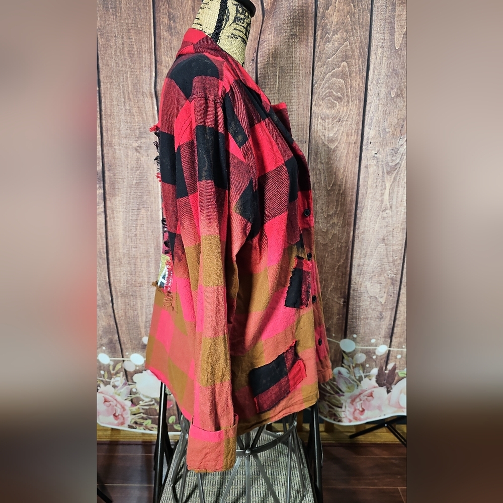 OOAK DURAN DURAN FRINGED PATCHWORK FLANNEL SM-1X - Picture 4 of 5